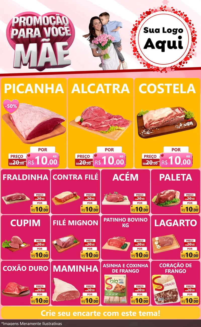 Modelo de Encarte para Encarte Grande com o tema Promoção Para Você Mãe para Açougue
