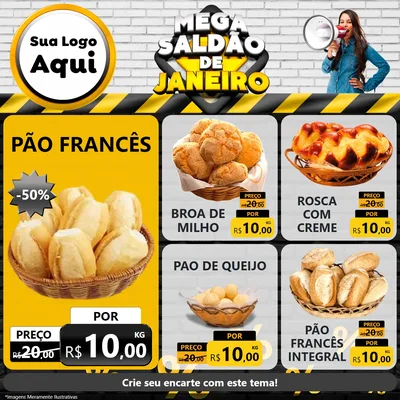 Modelo de Rede Social para Feed Facebook com o tema Mega Saldão de Janeiro para Padaria