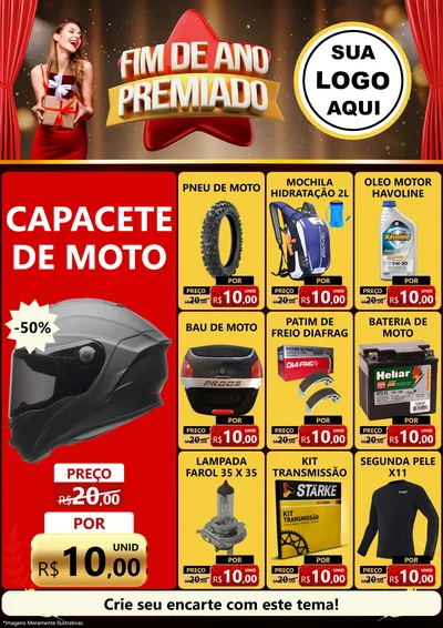 Modelo de Encarte para Encarte A4 Vertical com o tema Fim de Ano Premiado para Moto peças