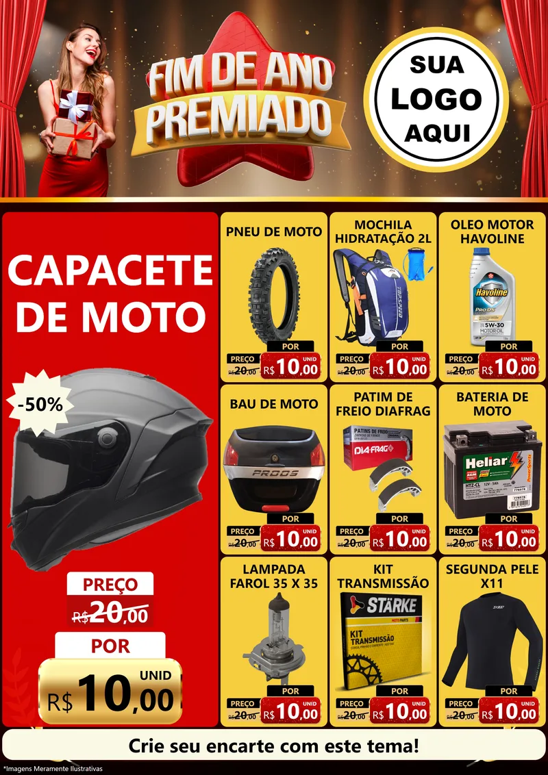 Modelo de Encarte para Encarte A4 Vertical com o tema Fim de Ano Premiado para Moto peças