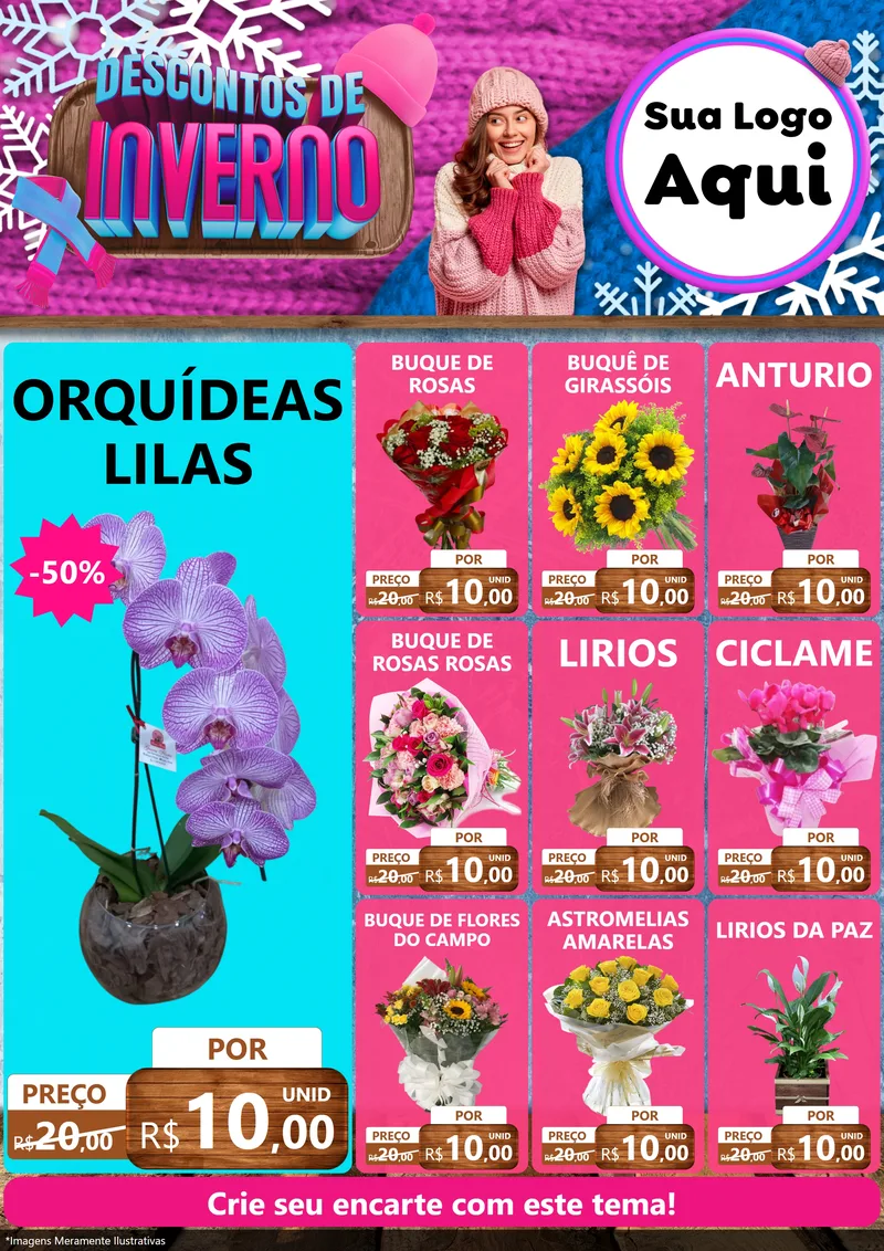 Modelo de Encarte para Encarte A4 Vertical com o tema Descontos de Inverno para Floricultura e jardim