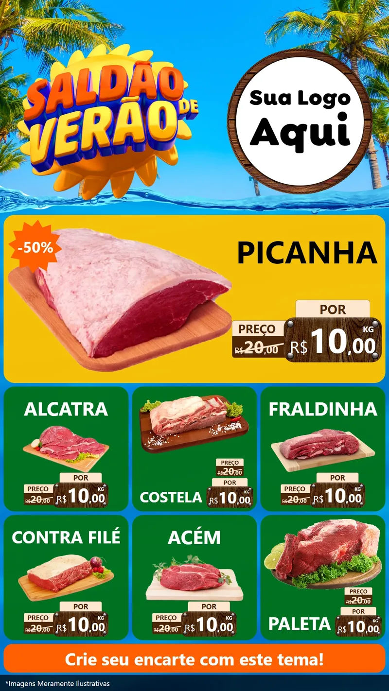 Modelo de Rede Social para Stories com o tema Saldão de Verão para Açougue