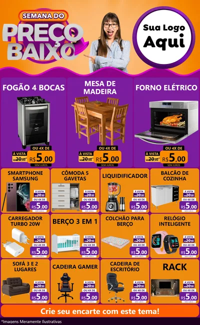 Modelo de Encarte para Encarte Grande com o tema Semana do Preço Baixo para Móveis e Eletro