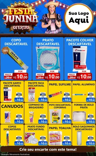 Modelo de Encarte para Encarte Grande com o tema Festa Junina Ofertas para Embalagens
