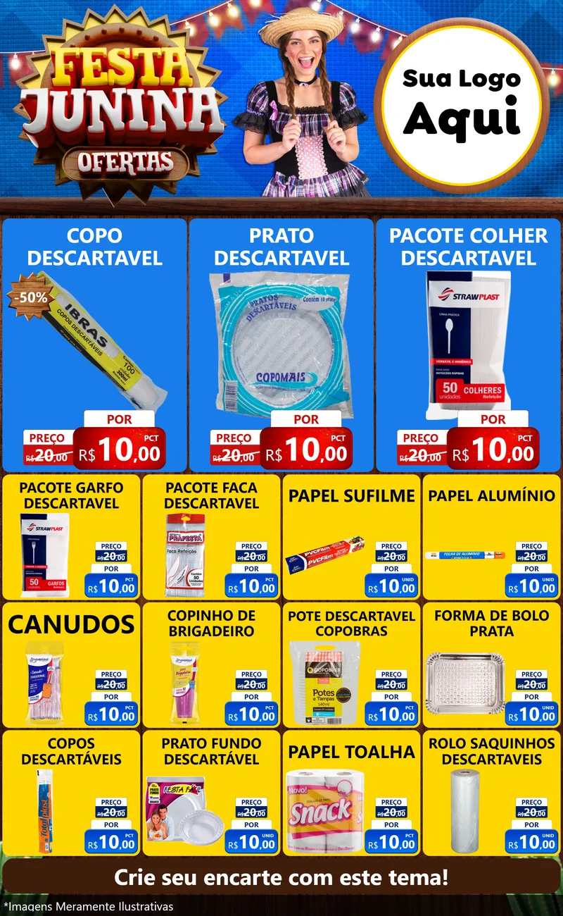 Modelo de Encarte para Encarte Grande com o tema Festa Junina Ofertas para Embalagens