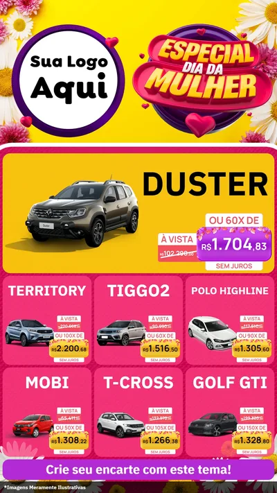 Modelo de Rede Social para Stories com o tema Especial Dia da Mulher para Concessionaria de Carros