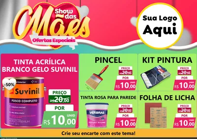 Modelo de Encarte para Encarte A4 Horizontal com o tema Show das Mães - Ofertas Especiais para Tintas e Ferramentas