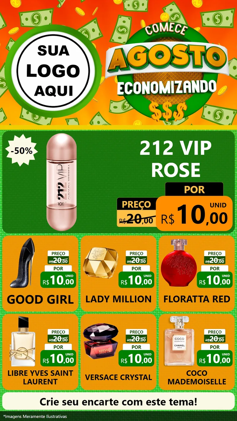 Modelo de Rede Social para Stories com o tema Comece Agosto Economizando para Perfumes