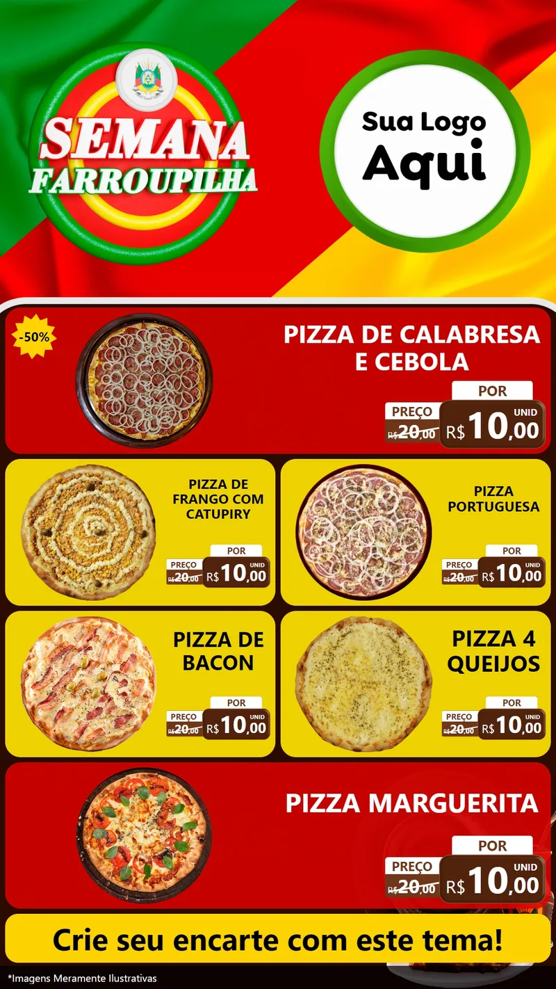 Modelo de TV para TV Vertical com o tema Semana Farroupilha para Pizzaria