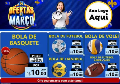 Modelo de Encarte para Encarte A4 Horizontal com o tema Ofertas de Março para Artigos Esportivos