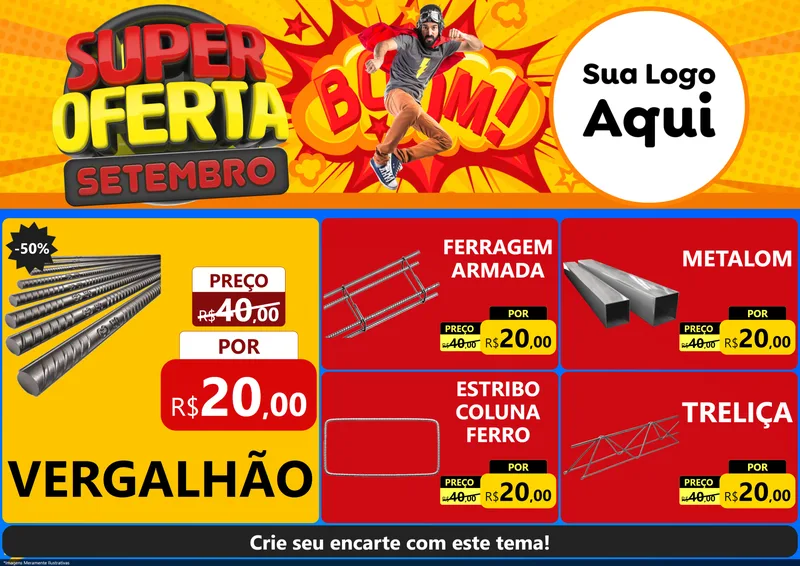 Modelo de Encarte para Encarte A4 Horizontal com o tema Super Oferta Setembro para Ferragens