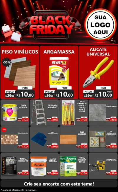 Modelo de Encarte para Encarte Grande com o tema Black Friday para Material para Construção