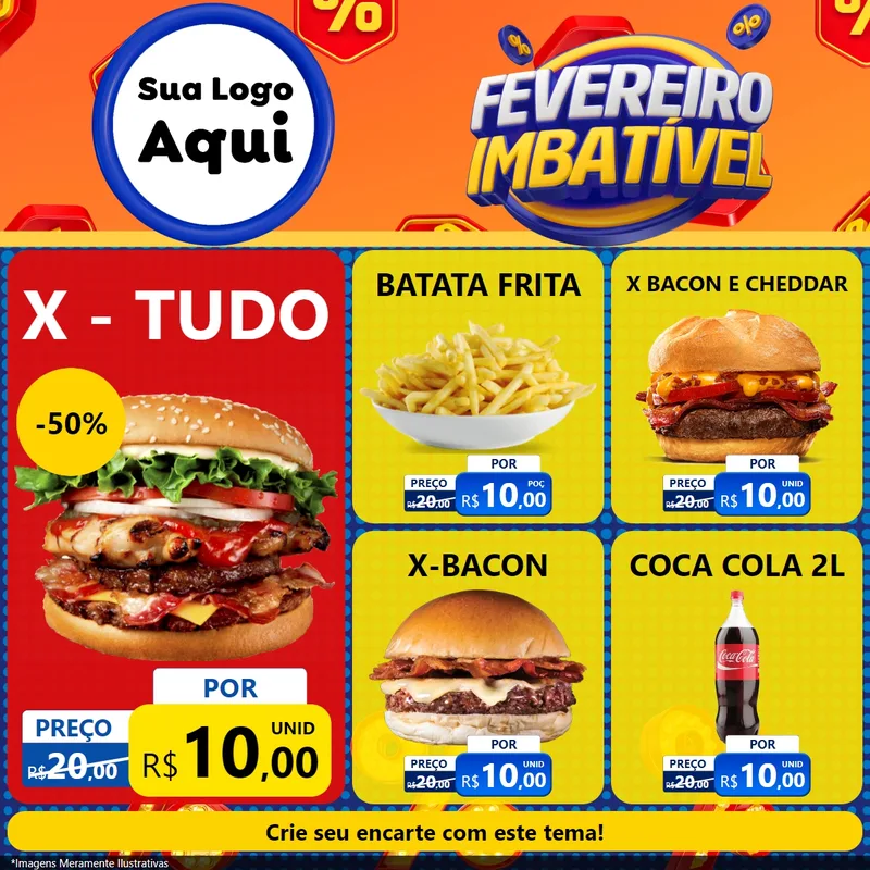 Modelo de Rede Social para Feed Facebook com o tema Fevereiro Imbatível para Hamburgueria