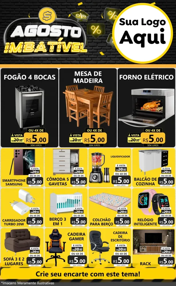 Modelo de Encarte para Encarte Grande com o tema Agosto Imbatível para Móveis e Eletro