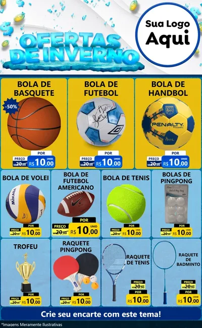 Modelo de Encarte para Encarte Grande com o tema Ofertas de Inverno para Artigos Esportivos