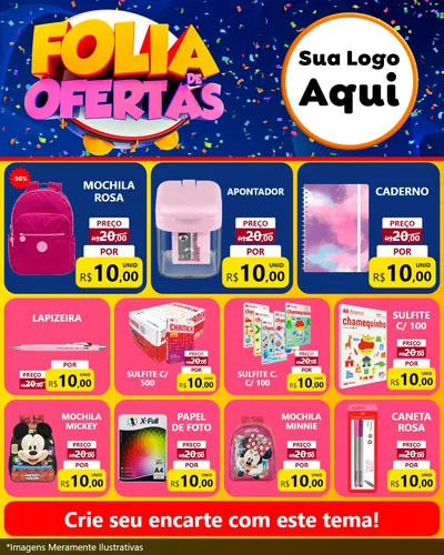 Modelo de Rede Social para Feed Instagram com o tema Folia de Ofertas para Papelaria