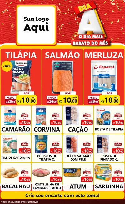 Modelo de Encarte para Encarte Grande com o tema Dia A o Dia Mais Barato do Mês para Peixaria