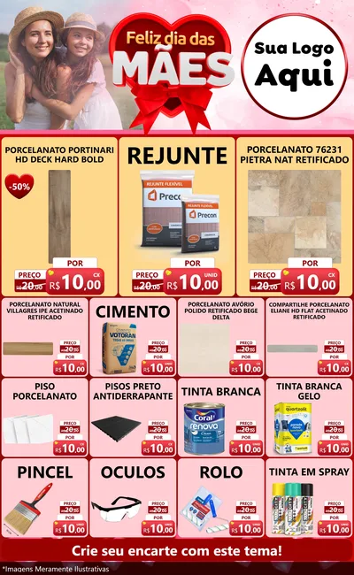 Modelo de Encarte para Encarte Grande com o tema Feliz Dia Das Mães para Pisos e revestimentos