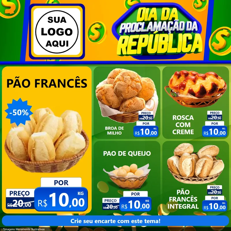 Modelo de Rede Social para Feed Facebook com o tema Dia Da Proclamação da República para Padaria