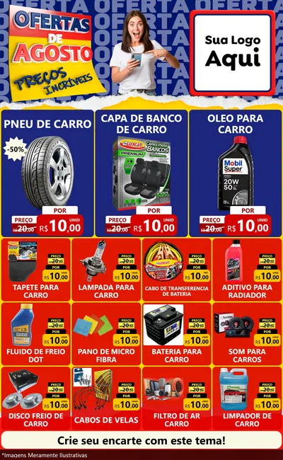 Modelo de Encarte para Encarte Grande com o tema Ofertas de Agosto - Preços Incríveis para Auto peças