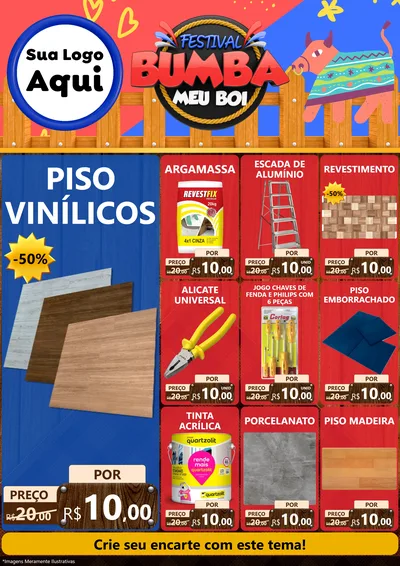 Modelo de Encarte para Encarte A4 Vertical com o tema Festival Bumba Meu Boi para Material para Construção