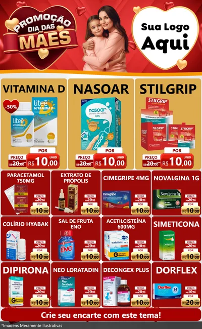 Modelo de Encarte para Encarte Grande com o tema Promoção Dia das Mães para Farmácia