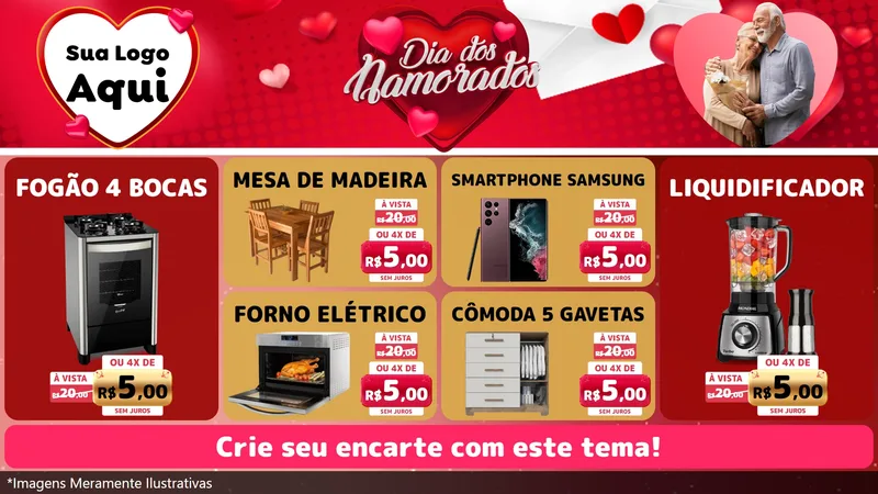 Modelo de TV para TV Horizontal com o tema Dia Dos Namorados para Móveis e Eletro