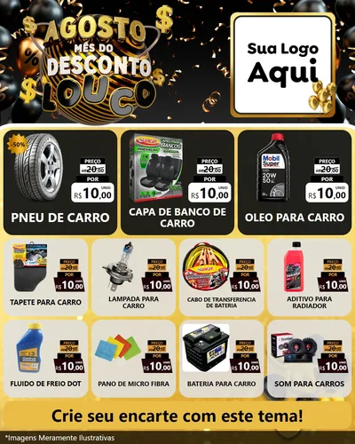 Modelo de Rede Social para Feed Instagram com o tema Agosto Mês do Desconto Louco para Auto peças
