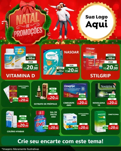 Modelo de Rede Social para Feed Instagram com o tema Natal de Promoções para Farmácia