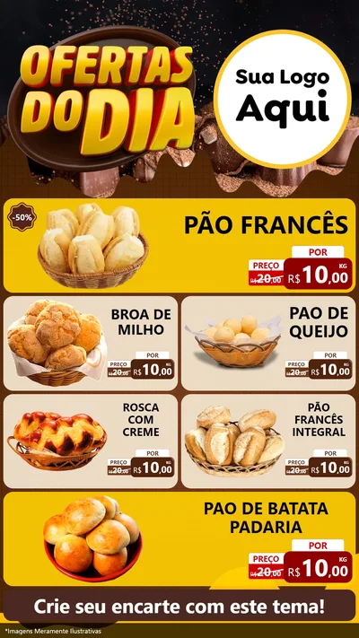 Modelo de TV para TV Vertical com o tema Ofertas do Dia para Padaria