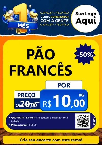 Modelo de Cartaz para Cartaz A4 Vertical com o tema Um Mês de Aniversário para Padaria