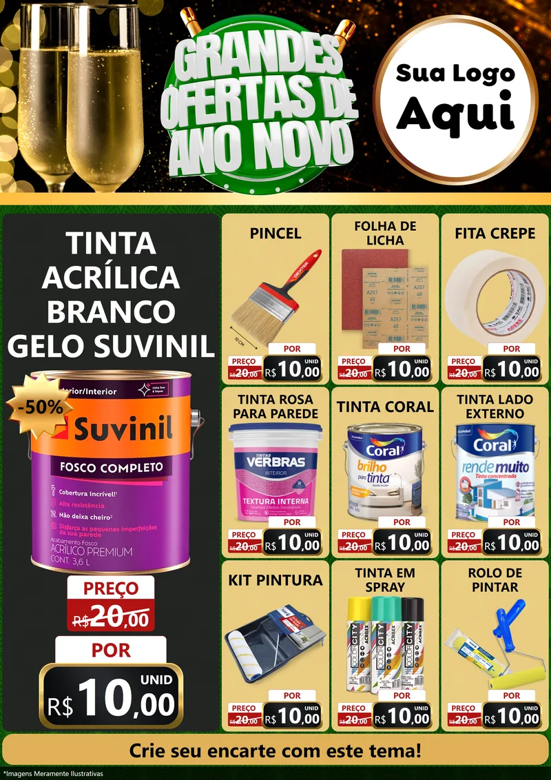 Modelo de Encarte para Encarte A4 Vertical com o tema Grandes Ofertas de Ano Novo para Tintas e Ferramentas