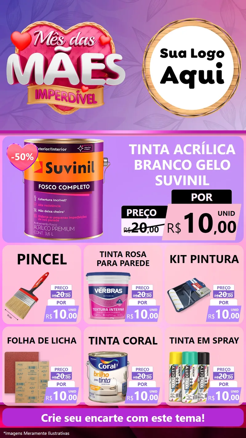 Modelo de Rede Social para Stories com o tema Mês das Mães Imperdível para Tintas e Ferramentas