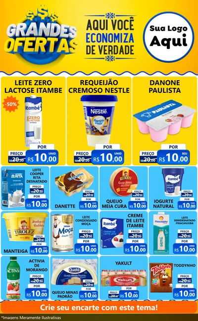 Modelo de Encarte para Encarte Grande com o tema Grandes Ofertas para Frios e Laticínios