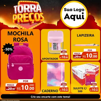 Modelo de Rede Social para Feed Facebook com o tema Torra Preços para Papelaria