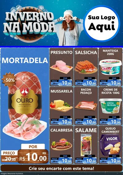 Modelo de Encarte para Encarte A4 Vertical com o tema Inverno na Moda para Frios e Laticínios