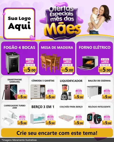 Modelo de Rede Social para Feed Instagram com o tema Ofertas Especiais - Mês das Mães para Móveis e Eletro