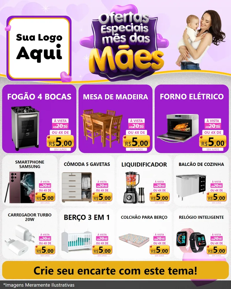 Modelo de Rede Social para Feed Instagram com o tema Ofertas Especiais - Mês das Mães para Móveis e Eletro