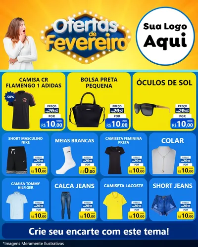 Modelo de Rede Social para Feed Instagram com o tema Ofertas de Fevereiro para Roupas e acessórios