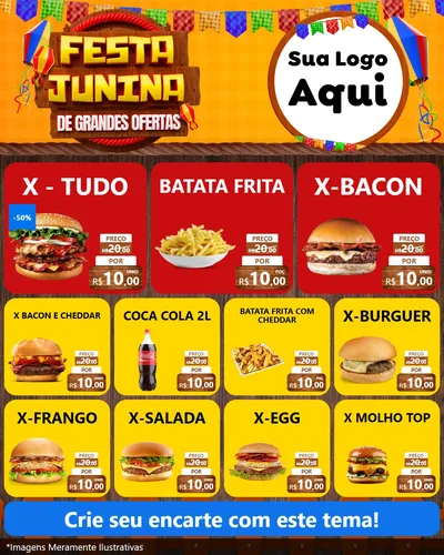 Modelo de Rede Social para Feed Instagram com o tema Festa Junina de Grandes Ofertas para Hamburgueria
