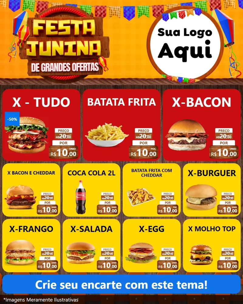 Modelo de Rede Social para Feed Instagram com o tema Festa Junina de Grandes Ofertas para Hamburgueria