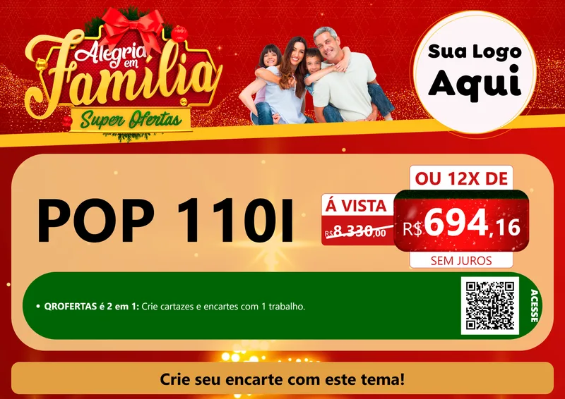 Modelo de Cartaz para Cartaz A4 Horizontal com o tema Alegria em Família Super Ofertas - Natal para Concessionaria de Motos