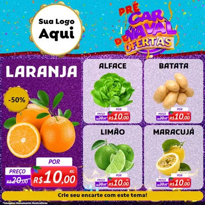 Modelo de Rede Social para Feed Facebook com o tema Pré Carnaval de Ofertas para Hortifrúti