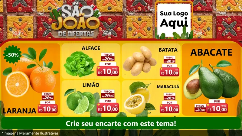 Modelo de TV para TV Horizontal com o tema São João de Muitas Ofertas - Junina para Hortifrúti