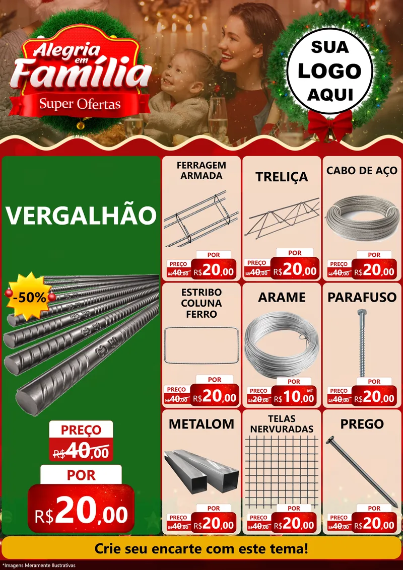 Modelo de Encarte para Encarte A4 Vertical com o tema Alegria Em Família - Super Ofertas para Ferragens