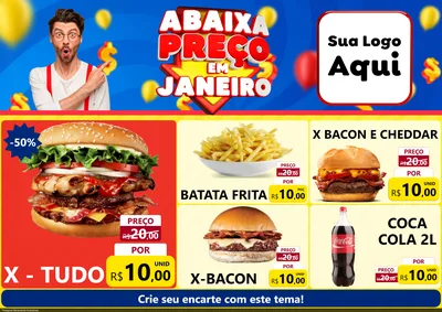 Modelo de Encarte para Encarte A4 Horizontal com o tema Abaixa Preço em Janeiro para Hamburgueria