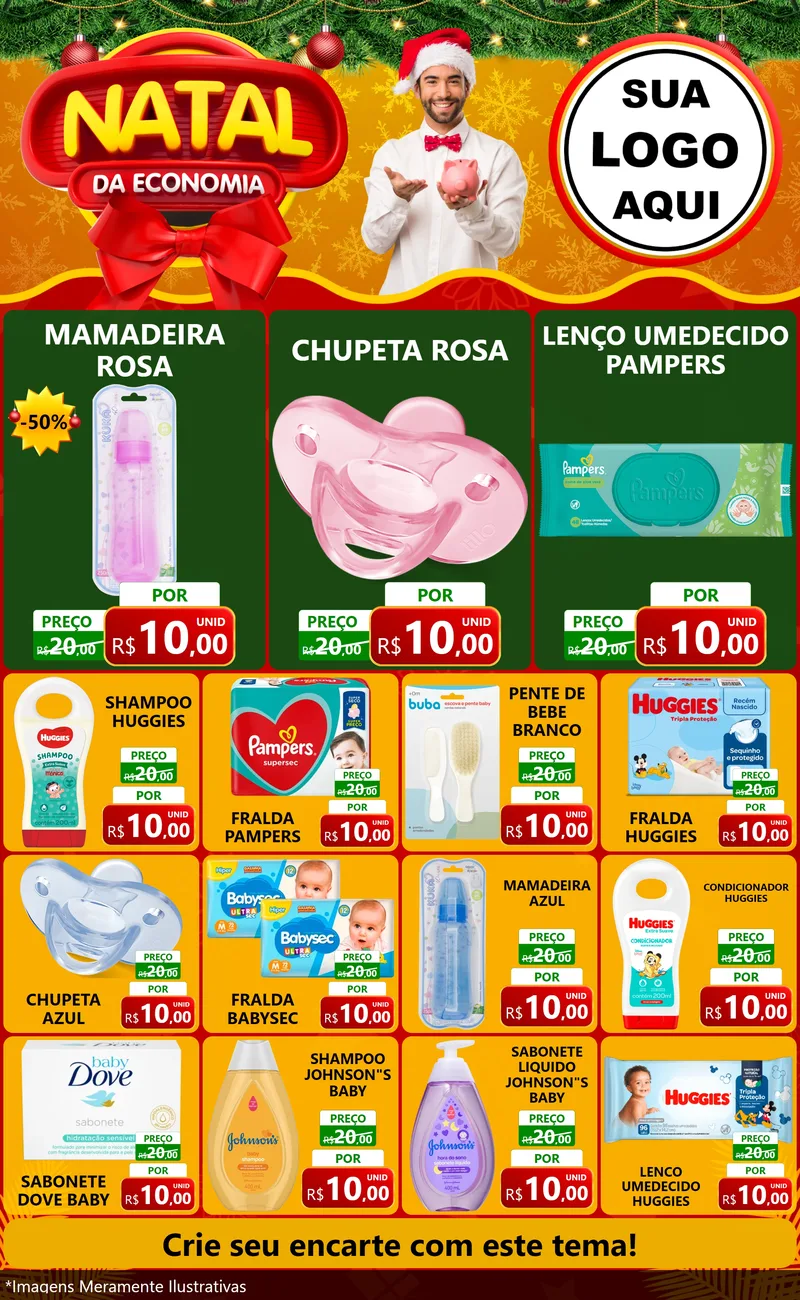 Modelo de Encarte para Encarte Grande com o tema Natal da Economia para Bebês