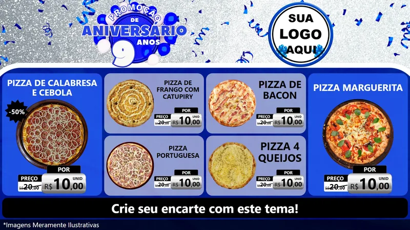 Modelo de TV para TV Horizontal com o tema Promoção de Aniversário - 9 Anos para Pizzaria
