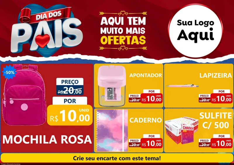 Modelo de Encarte para Encarte A4 Horizontal com o tema Dia dos Pais para Papelaria