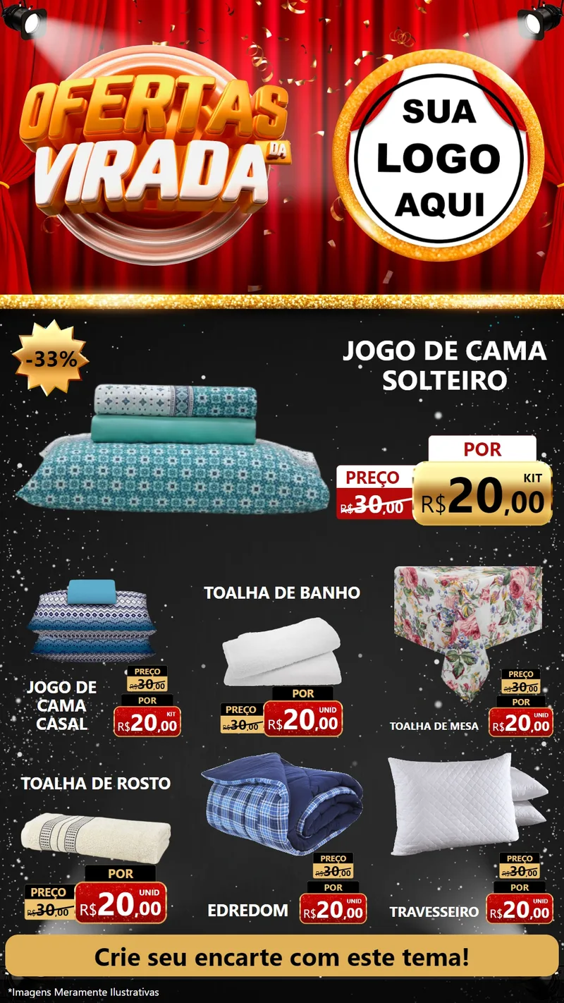 Modelo de Rede Social para Stories com o tema Ofertas da Virada para Cama, Mesa e Banho